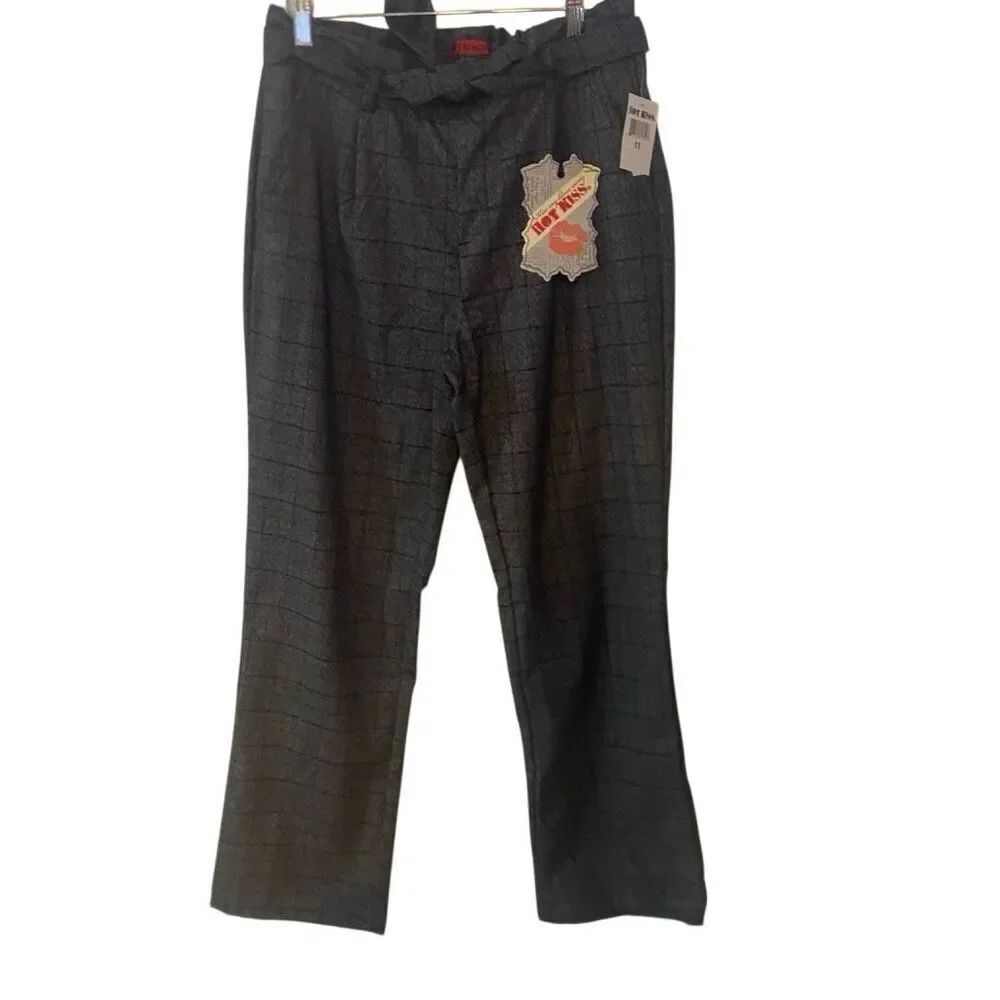 NWT Hot Kiss paper bag plaid pants size 11 belt gray black goth grunge alternati